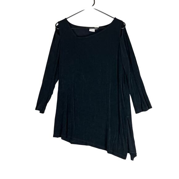 Chicos Travelers Women Blouse Black Shoulder Cut Outs Asymmetrical Tunic 2 (L) - Picture 1 of 12
